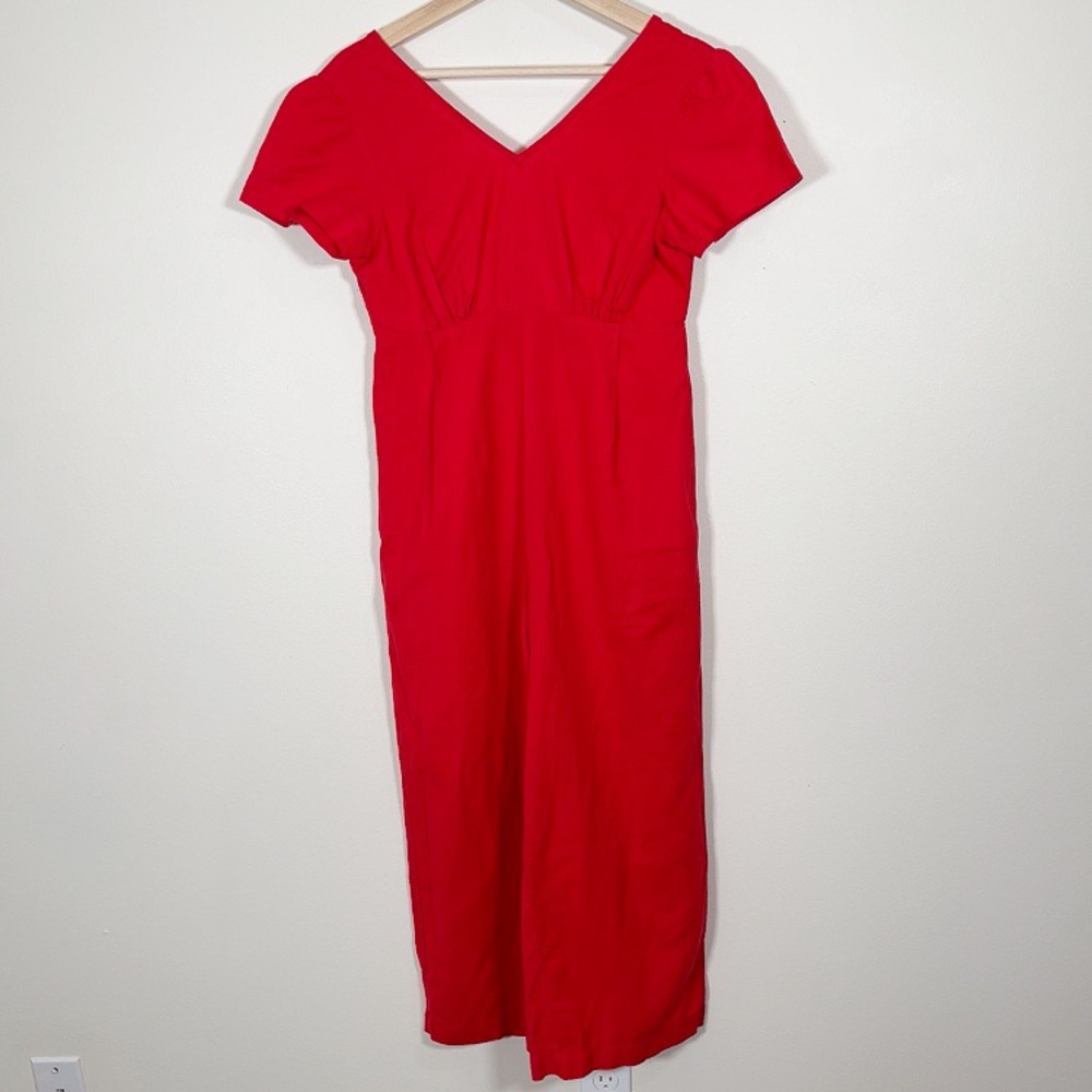 OAK + FORT | LINEN COTTON BLEND WIDE LEG TIE BACK JUMPSUIT